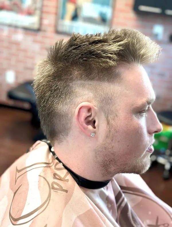 A textured fade, seen from the side